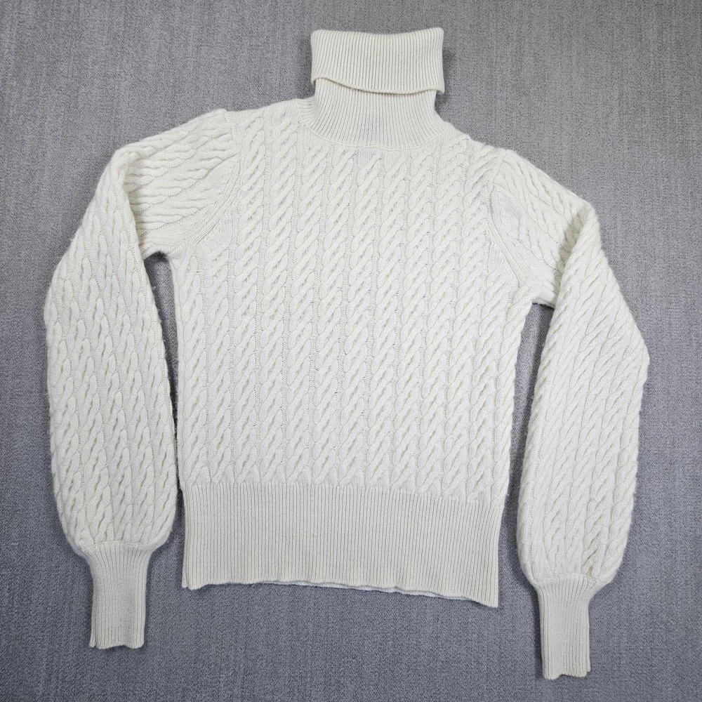 Magaschoni Women's 100% Cashmere Sweater Ivory Turtle Neck Long Sleeve Sz. Small